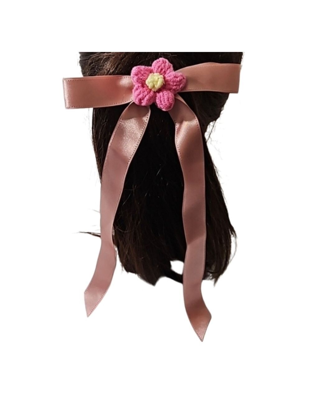 Handmade Crochet Flower Alligator Clip Pink Hair Accessory - Picture 3 of 17